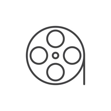 Film reel satırı simgesi, vektör işareti, anahat üzerinde beyaz izole doğrusal stil piktogram. Sembol, logo illüstrasyon. Düzenlenebilir inme. Piksel mükemmel