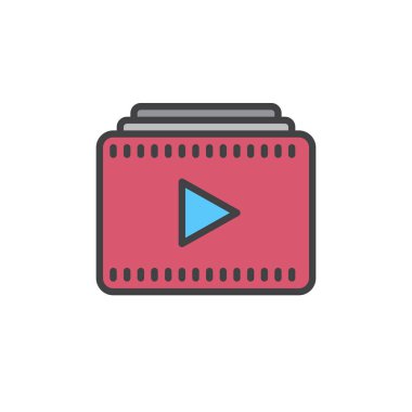 Video çalma listesi dolu anahat simgesini, çizgi vektör işareti, doğrusal renkli sembol. Sembol, logo illüstrasyon. Piksel mükemmel