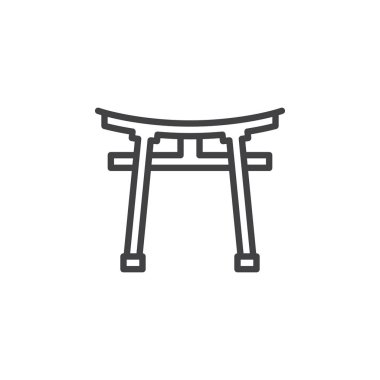 Torii satır simgesi, Anahat vektör işareti, üzerinde beyaz izole doğrusal stil piktogram. Sembol, logo illüstrasyon. Düzenlenebilir inme. Piksel mükemmel