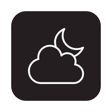 Bulut ve ay düz çizgi simgesi, doğrusal vektör tabelada renkli kare düğme üzerinde beyaz izole yuvarlanır. Fırtına ve yağmur gece hava sembolü, logo illüstrasyon. Düz tasarım, piksel mükemmel