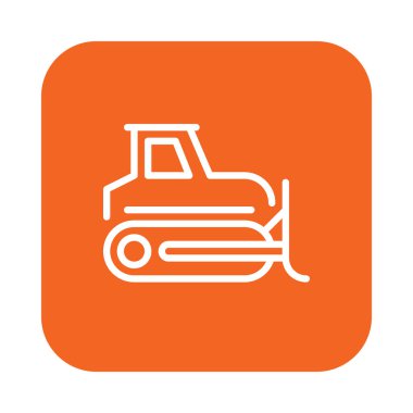Buldozer, paletli düz çizgi simgesi, doğrusal vektör renkli yuvarlak kare düğme üzerinde beyaz izole işareti. Sembol, logo illüstrasyon. Düz tasarım, piksel mükemmel