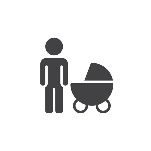 Pai Com Vetor Ícone Carrinho Bebê Sinal Plano Preenchido Pictograma — Vetor de Stock