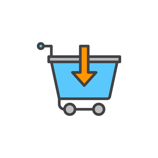 Carrito Compras Con Flecha Hacia Abajo Llenado Icono Del Contorno — Vector de stock