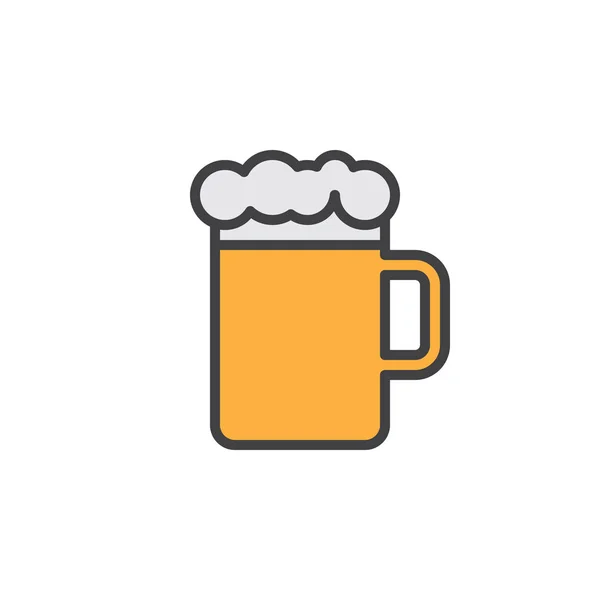 Taza Cerveza Con Icono Del Contorno Lleno Espuma Signo Vector — Vector de stock