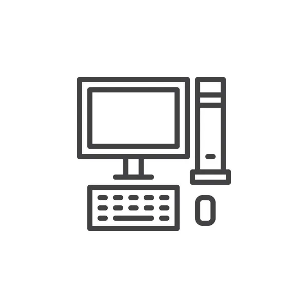 Desktopcomputer Lijn Pictogram Overzicht Vector Teken Lineaire Stijl Pictogram Geïsoleerd — Stockvector