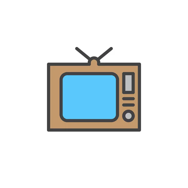 Eski Bir Televizyon Satırı Simgesi Anahat Vektör Işareti Üzerinde Beyaz — Stok Vektör