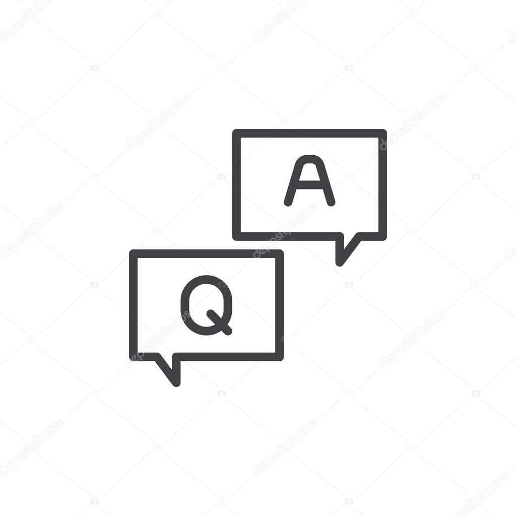 FAQ, questions and answers line icon, outline vector sign, linear style pictogram isolated on white. Symbol, logo illustration. Editable stroke. Pixel perfect