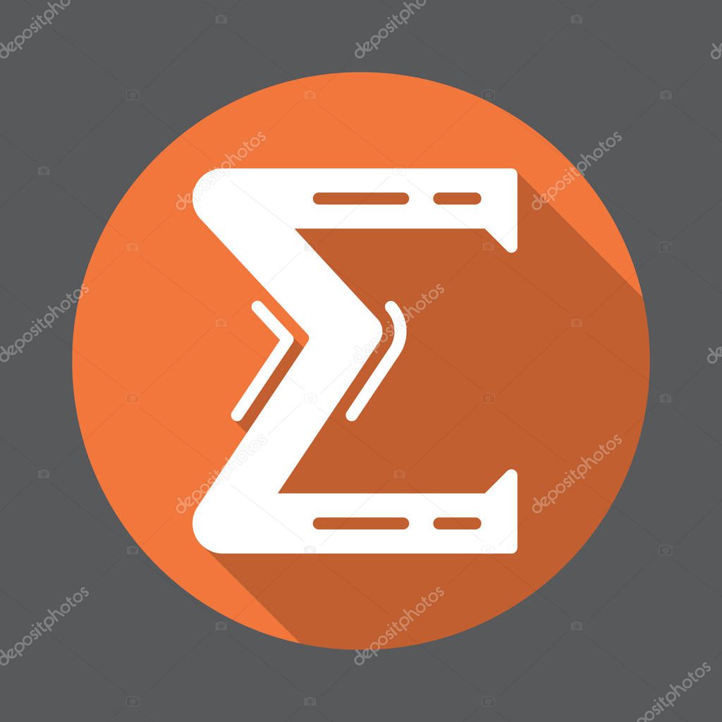 Greek letter sigma flat icon. Round colorful button, circular vector sign with long shadow effect. Flat style design