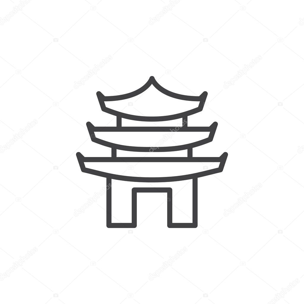 Pagoda line icon, outline vector sign, linear style pictogram isolated on white. Symbol, logo illustration. Editable stroke. Pixel perfect