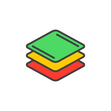 Katmanlar doldurulmuş anahat simgesini, çizgi vektör işareti, üzerinde beyaz izole doğrusal renkli sembol. Sembol, logo illüstrasyon. Piksel mükemmel vektör grafikleri