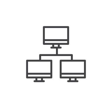 Bilgisayar ağ satırı simgesi, Anahat vektör işareti üzerinde beyaz izole doğrusal stil piktogram. Sembol, logo illüstrasyon. Düzenlenebilir inme. Piksel mükemmel