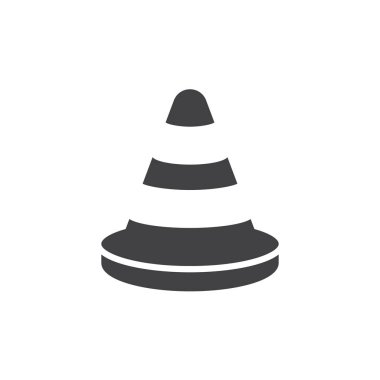 Trafik koni simge vektör, dolu düz işareti, üzerinde beyaz izole katı piktogram. Sembol, logo illüstrasyon. Piksel mükemmel