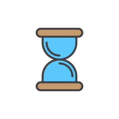 Kum saati, kum dolu anahat simgesini, çizgi vektör işareti, üzerinde beyaz izole doğrusal renkli sembol. Saat simgesi, logo illüstrasyon. Piksel mükemmel vektör grafikleri