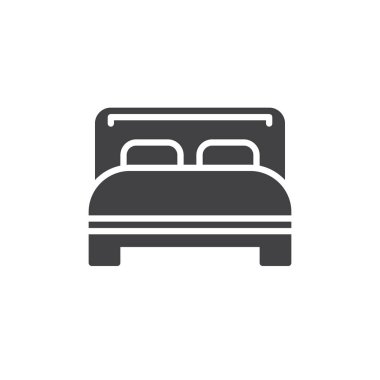 Çift Kişilik Yatak simge vektör, düz işareti, üzerinde beyaz izole katı piktogram dolu. Sembol, logo illüstrasyon. Piksel mükemmel