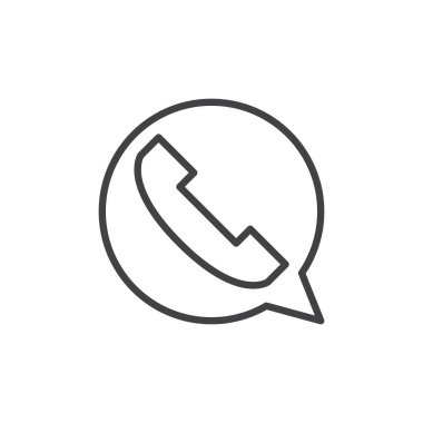 İlgili kişi, telefon kabarcık satırı simgesi, Anahat vektör işareti, üzerinde beyaz izole doğrusal stil piktogram. Sembol, logo illüstrasyon. Düzenlenebilir inme. Piksel mükemmel