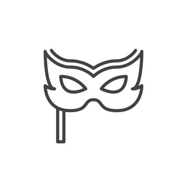 Karnaval maskesi satırı simgesi, Anahat vektör işareti üzerinde beyaz izole doğrusal stil piktogram. Maskeli balo sembolü, logo illüstrasyon. Düzenlenebilir inme. Piksel mükemmel