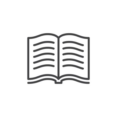 Kitap metin satırı simgesi ile vektör işareti, anahat üzerinde beyaz izole doğrusal stil piktogram. Sembol, logo illüstrasyon. Düzenlenebilir inme. Piksel mükemmel
