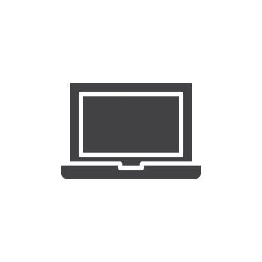 Dizüstü simge vektör, düz işareti, üzerinde beyaz izole katı piktogram dolu. Sembol, logo illüstrasyon. Piksel mükemmel