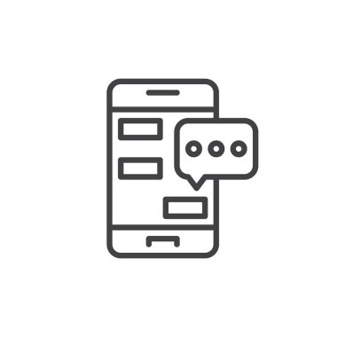 Satırı simgesi mesajlaşma Smartphone, Anahat vektör işareti, doğrusal stil piktogram izole beyaz. Mobil sohbet sembolü, logo illüstrasyon. Düzenlenebilir inme. Piksel mükemmel grafikler