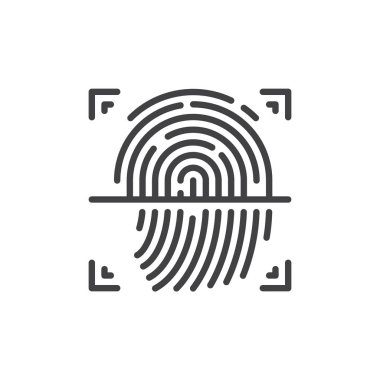 Parmak izi tarayıcı satırı simgesi, vektör işareti, anahat üzerinde beyaz izole doğrusal stil piktogram. Sembol, logo illüstrasyon. Düzenlenebilir inme. Piksel mükemmel