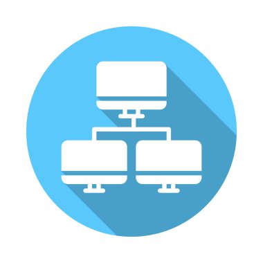 Bilgisayar ağ düz simgesi. Renkli düğme dairesel vektör uzun gölge efekti ile oturum açın. Düz stil tasarım