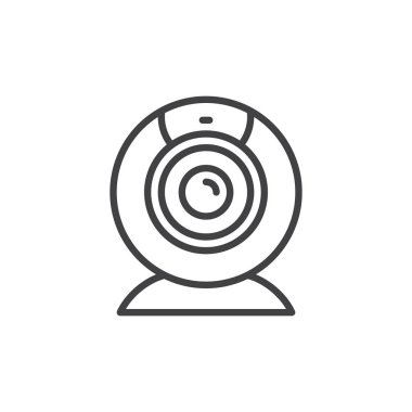 Webcam satırı simgesi, Anahat vektör işareti, üzerinde beyaz izole doğrusal stil piktogram. Video konferans kamera simgesi, logo illüstrasyon. Düzenlenebilir inme. Piksel mükemmel