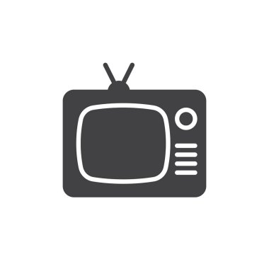 TV, eski televizyon simge vektör, düz işareti, üzerinde beyaz izole katı piktogram dolu. Sembol, logo illüstrasyon. Piksel mükemmel