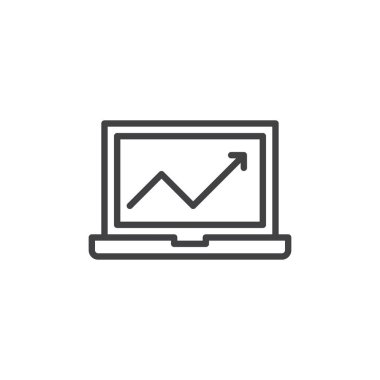 Dizüstü grafik çizgi simgesiyle Anahat vektör işareti, üzerinde beyaz izole doğrusal stil piktogram. Sembol, logo illüstrasyon. Düzenlenebilir inme. Piksel mükemmel