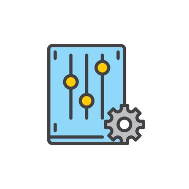 Ayarları karıştırıcı dolu anahat simgesini, çizgi vektör işareti, üzerinde beyaz izole doğrusal renkli sembol. Sembol, logo illüstrasyon. Piksel mükemmel vektör grafikleri