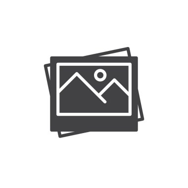 Fotoğraf simge vektör, düz işareti, üzerinde beyaz izole katı piktogram dolu. Resimleri sembol, logo illüstrasyon. Piksel mükemmel