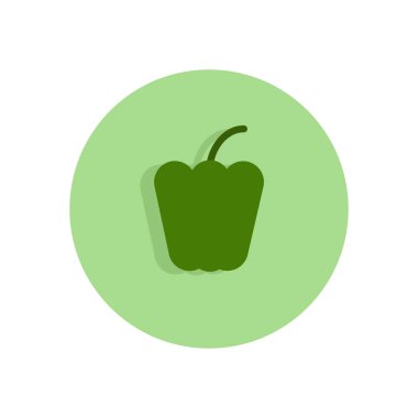 Yeşil kırmızı biber düz simgesi. Yuvarlak renkli düğme, dolmalık biber dairesel vektör işaret, logo illüstrasyon. Düz stil tasarım