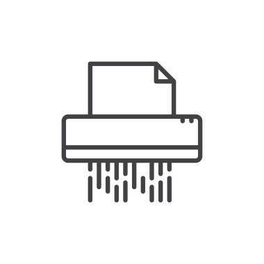 Belgeleri parçalayıcı satırı simgesi, Anahat vektör işareti üzerinde beyaz izole doğrusal stil piktogram. Sembol, logo illüstrasyon. Düzenlenebilir inme. Piksel mükemmel