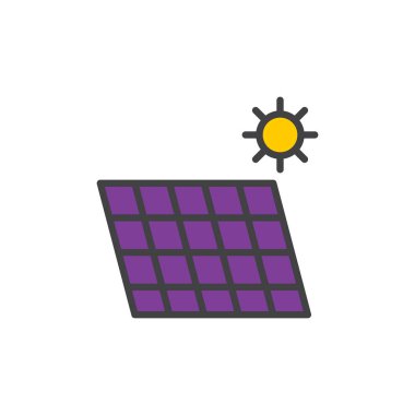 Güneş enerjisi paneli doldurulmuş anahat simgesini, çizgi vektör işareti, üzerinde beyaz izole doğrusal renkli sembol. Sembol, logo illüstrasyon. Piksel mükemmel vektör grafikleri