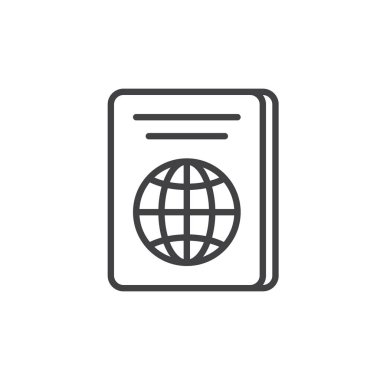 Pasaport satırı simgesi, Anahat vektör işareti üzerinde beyaz izole doğrusal stil piktogram. Sembol, logo illüstrasyon. Düzenlenebilir inme. Piksel mükemmel