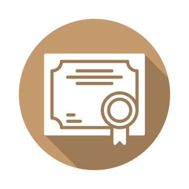 İş sertifika düz simgesi. Renkli düğme dairesel vektör uzun gölge efekti ile oturum açın. Düz stil tasarım