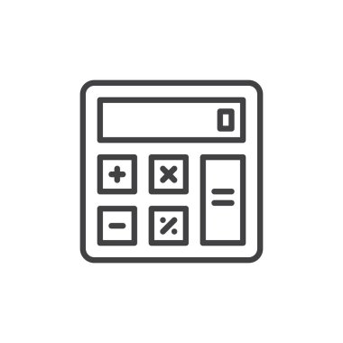 Hesap makinesi satırı simgesi, Anahat vektör işareti üzerinde beyaz izole doğrusal stil piktogram. Muhasebe sembolü, logo illüstrasyon. Düzenlenebilir inme. Piksel mükemmel