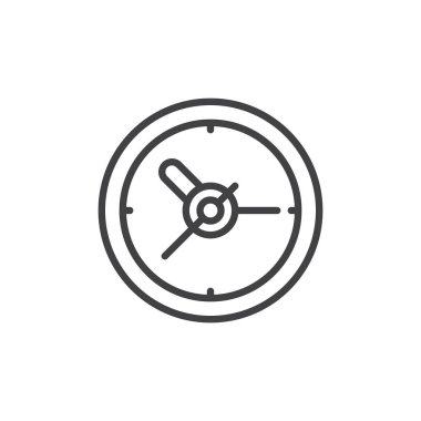 Saat satırı simgesi, vektör işareti, anahat üzerinde beyaz izole doğrusal stil piktogram. Saat simgesi, logo illüstrasyon. Düzenlenebilir inme. Piksel mükemmel