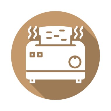 Ekmek kızartma makinesi düz simgesi. Renkli düğme dairesel vektör uzun gölge efekti ile oturum açın. Düz stil tasarım