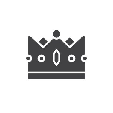 Taç simge vektör, dolu düz işareti, üzerinde beyaz izole katı piktogram. VIP sembolü, logo illüstrasyon. Piksel mükemmel