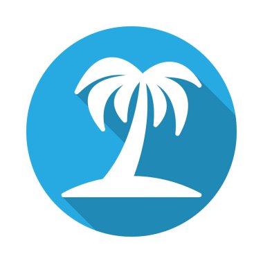 Palmiye ağacı düz simgesi. Renkli düğme dairesel vektör uzun gölge efekti ile oturum açın. Düz stil tasarım