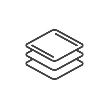 Katmanlar satır simgesi, Anahat vektör işareti, üzerinde beyaz izole doğrusal stil piktogram. Sembol, logo illüstrasyon. Düzenlenebilir inme. Piksel mükemmel