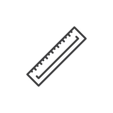 Cetvel satırı simgesi, Anahat vektör işareti üzerinde beyaz izole doğrusal stil piktogram. Sembol, logo illüstrasyon. Düzenlenebilir inme. Piksel mükemmel