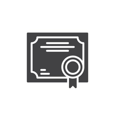 İş sertifika simge vektör, düz işareti, üzerinde beyaz izole katı piktogram dolu. Sembol, logo illüstrasyon. Piksel mükemmel