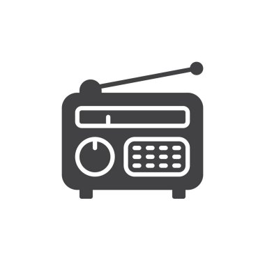 Radyo simge vektör, dolu düz işareti, üzerinde beyaz izole katı piktogram. Sembol, logo illüstrasyon. Piksel mükemmel