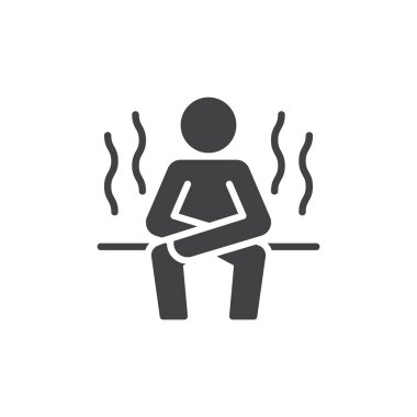 Sauna simge vektör, düz işareti, üzerinde beyaz izole katı piktogram dolu. Buhar Oda sembolü, logo illüstrasyon. Piksel mükemmel