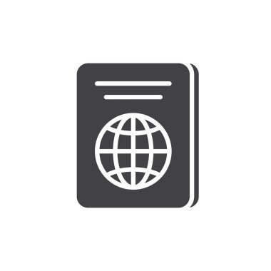 Pasaport simge vektör, düz işareti, üzerinde beyaz izole katı piktogram dolu. Sembol, logo illüstrasyon. Piksel mükemmel