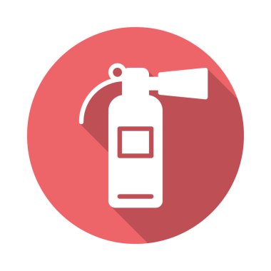 Yangın söndürücü düz simgesi. Renkli düğme dairesel vektör uzun gölge efekti ile oturum açın. Düz stil tasarım