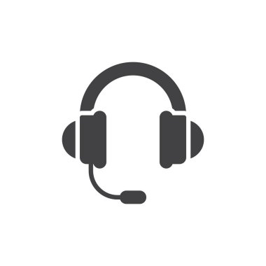 Kulaklık, destek simge vektör, düz işareti, üzerinde beyaz izole katı piktogram dolu. Sembol, logo illüstrasyon. Piksel mükemmel