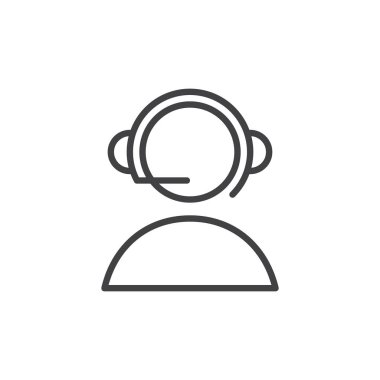 Çevrimiçi destek, çağrı merkezi satırı simgesi, Anahat vektör işareti üzerinde beyaz izole doğrusal stil piktogram. Sembol, logo illüstrasyon. Düzenlenebilir inme. Piksel mükemmel