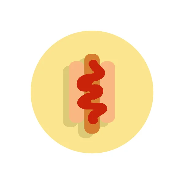 Hot Dog Επίπεδη Εικόνα Στρογγυλό Κουμπί Πολύχρωμο Frankfurter Κυκλική Διάνυσμα — Διανυσματικό Αρχείο